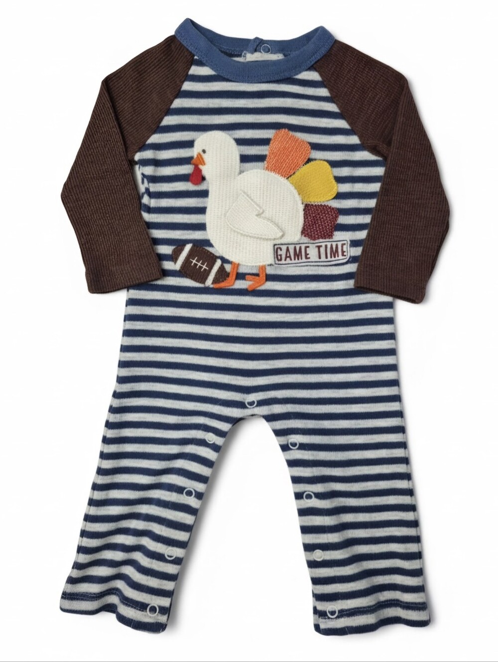 Mud Pie Baby Turkey Game Time One-Piece Romper 0-3M Striped Thanksgiving